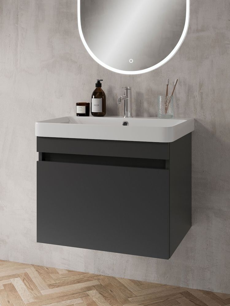 Britton Bathrooms Matt Grey Dalston Vanity Unit with Chrome Mixer Basin 558mm - Image 1 of 3
