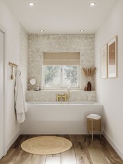 Britton Bathrooms White Brushed Brass Verde Bath with Bath Shower Mixer 145 x 1700mm - Image 1 of 3