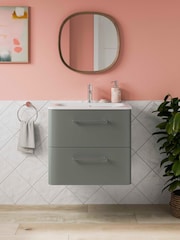 Britton Bathrooms Earthy Green Camberwell Vanity Unit with Chrome Mixer Basin - Image 1 of 3