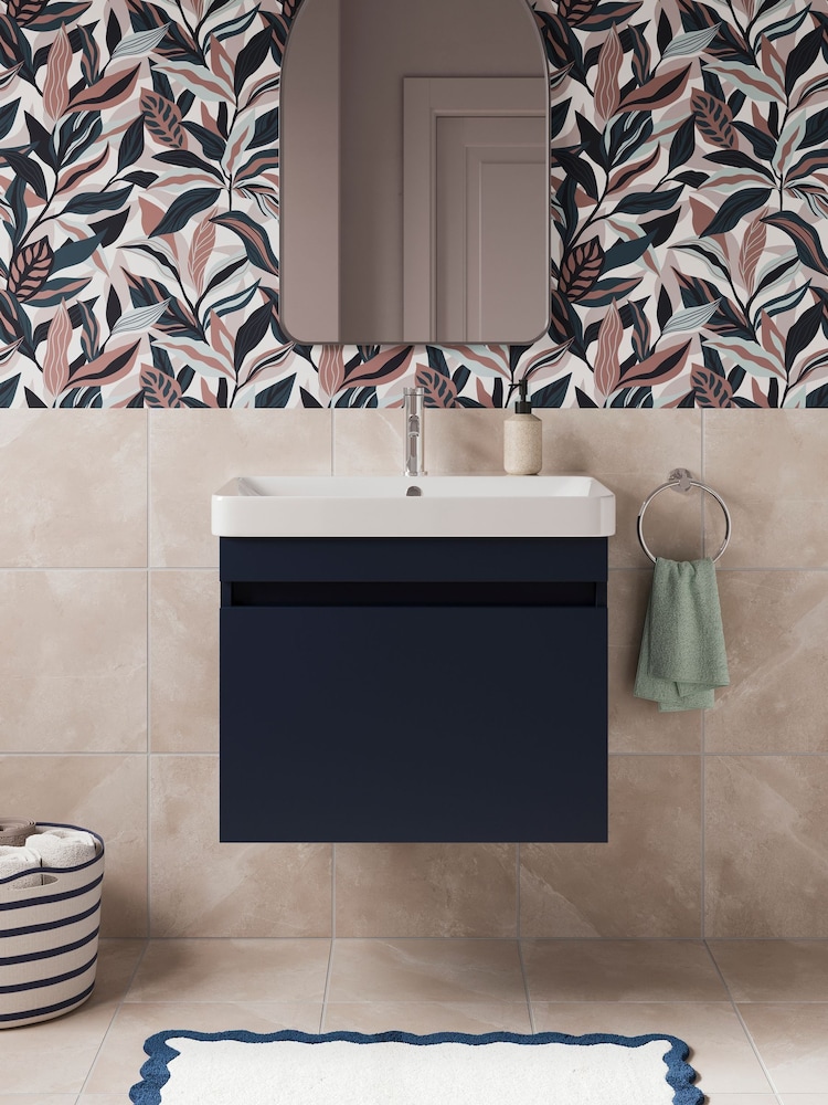 Britton Bathrooms Matt Blue Dalston Vanity Unit with Chrome Mixer Basin 558mm - Image 1 of 3
