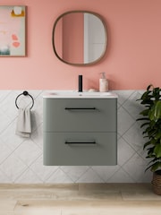 Britton Bathrooms Earthy Green Camberwell Vanity Unit with Matt Black Mixer Basin - Image 1 of 3