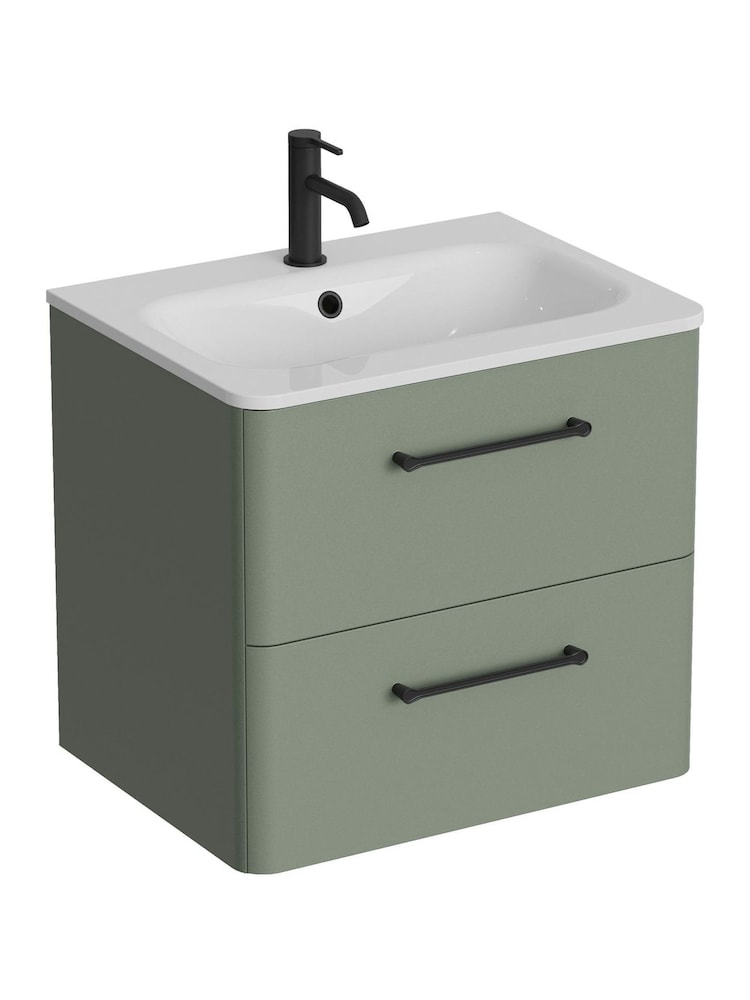 Britton Bathrooms Earthy Green Camberwell Vanity Unit with Matt Black Mixer Basin - Image 2 of 3