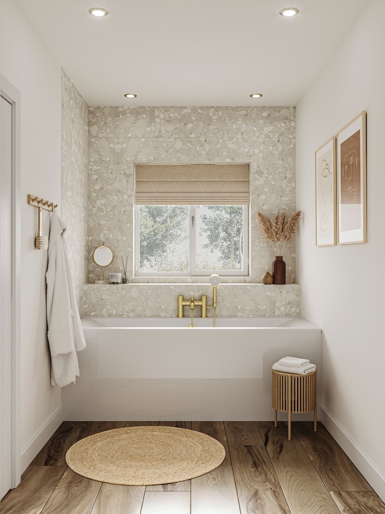 Britton Bathrooms White Brushed Brass Verde Bath with Bath Shower Mixer 145 x 1600mm - Image 1 of 3