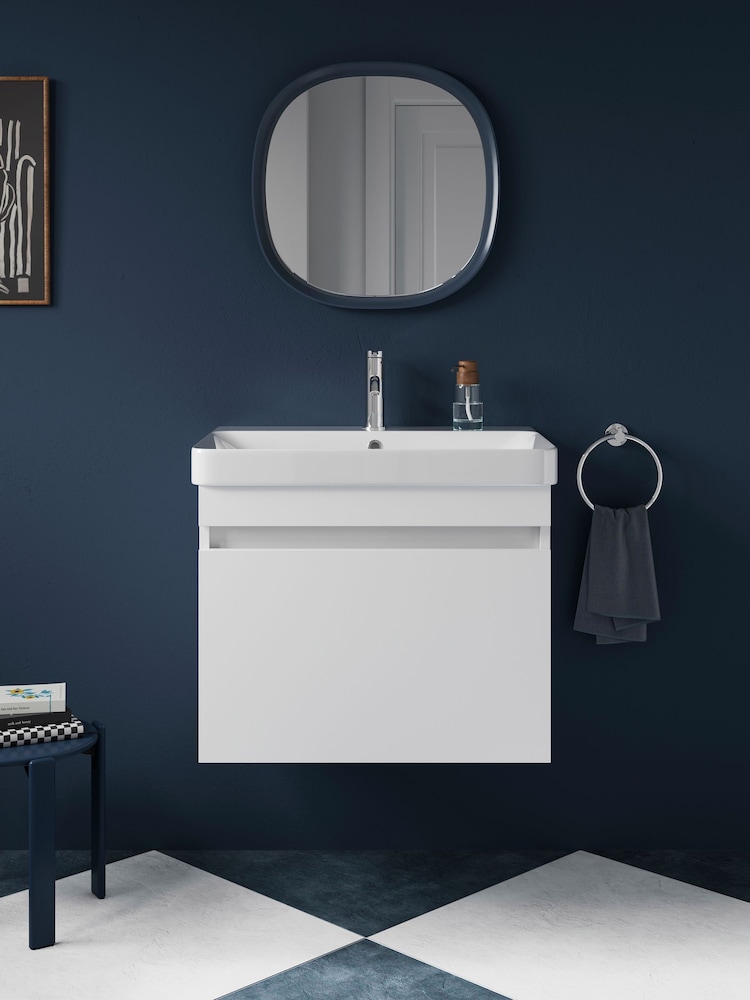 Britton Bathrooms Matt White Dalston Vanity Unit with Chrome Mixer Basin 558mm - Image 1 of 3