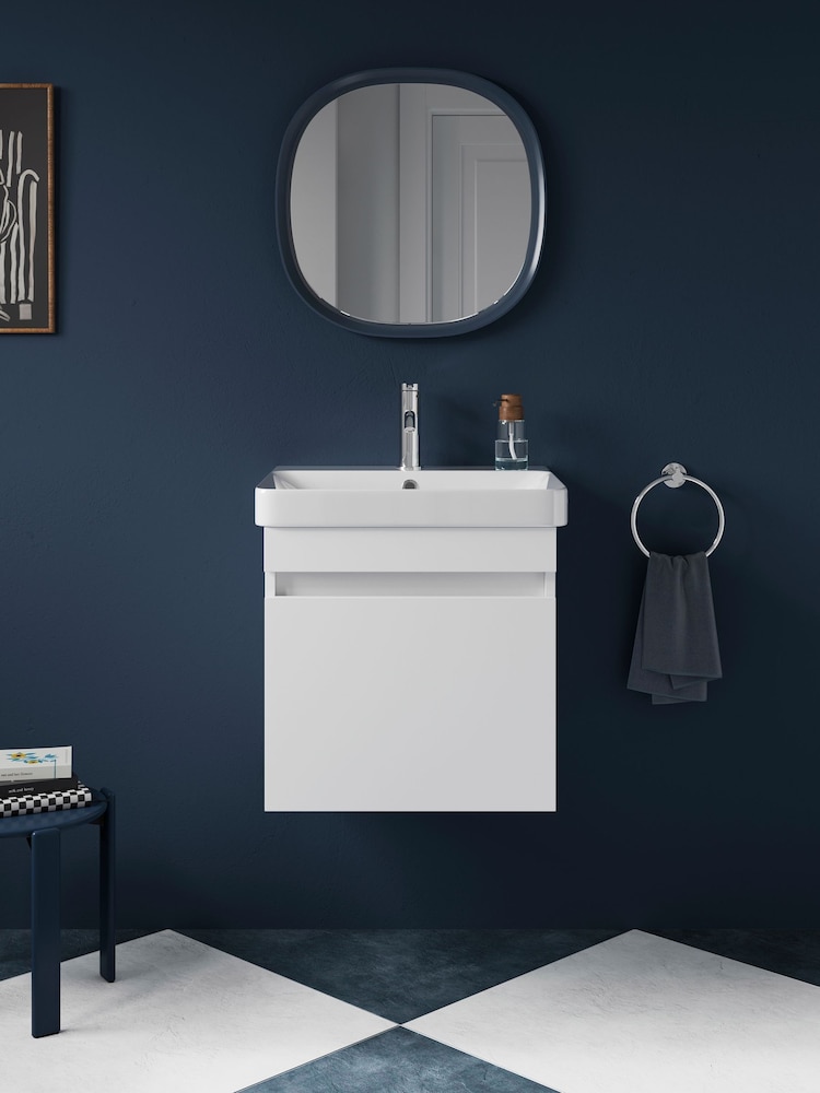 Britton Bathrooms Matt White Dalston Vanity Unit with Chrome Mixer Basin 458mm - Image 1 of 3