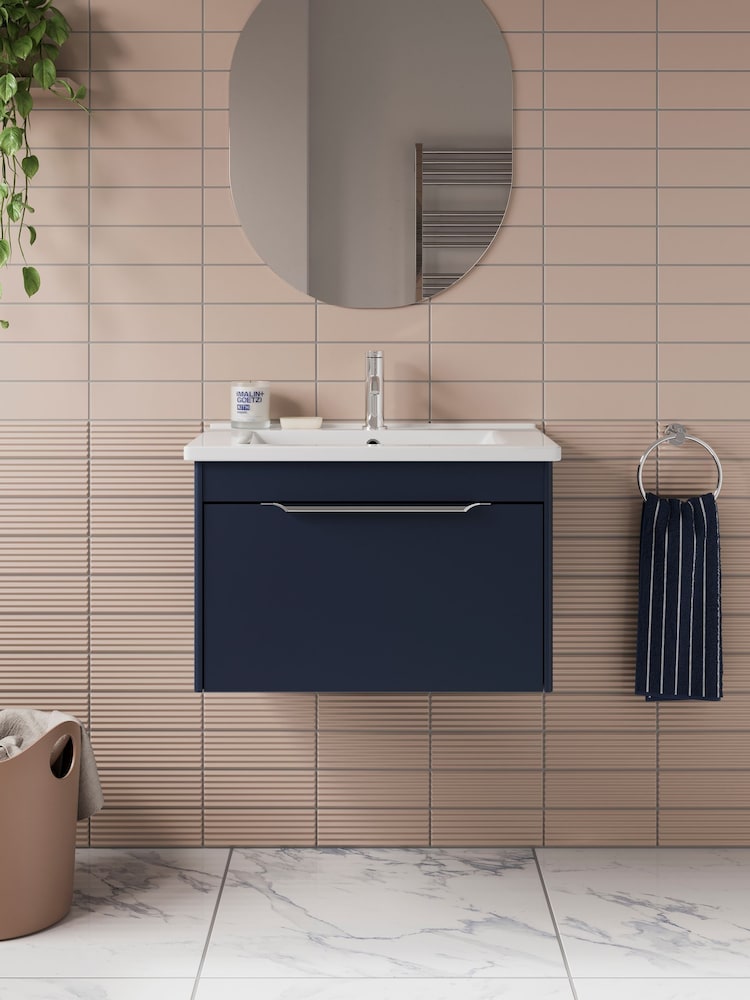 Britton Bathrooms Matt Blue Shoreditch Single Drawer Vanity Unit Basin 620mm - Image 1 of 3