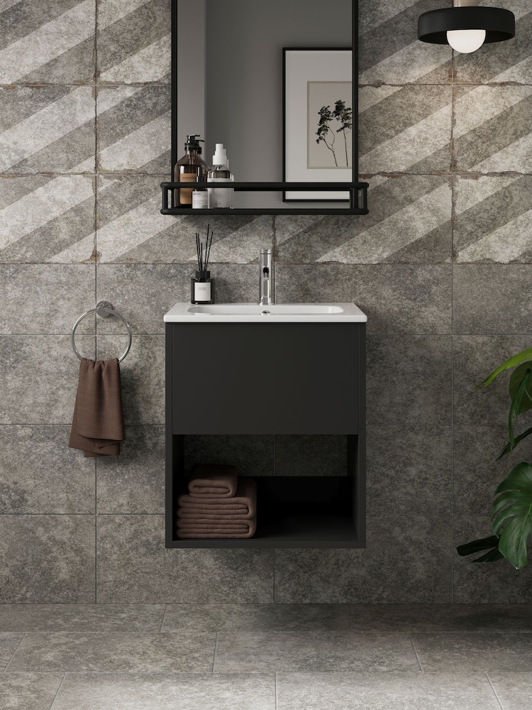 Britton Bathrooms Matt Black Hackney Vanity Unit with Chrome Mixer Basin - Image 1 of 3