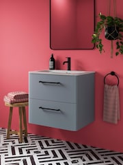 Britton Bathrooms Dusty Blue Camberwell Vanity Unit with Matt Black Mixer Basin - Image 4 of 6