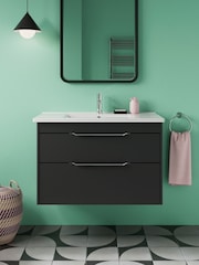 Britton Bathrooms Matt Grey Chrome Shoreditch Double Drawer Vanity Unit with Basin 820mm - Image 1 of 3