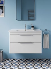 Britton Bathrooms Matt White Chrome Shoreditch Double Drawer Vanity Unit with Basin 820mm - Image 1 of 6
