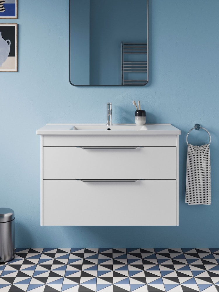 Britton Bathrooms Matt White Chrome Shoreditch Double Drawer Vanity Unit with Basin 820mm - Image 1 of 6