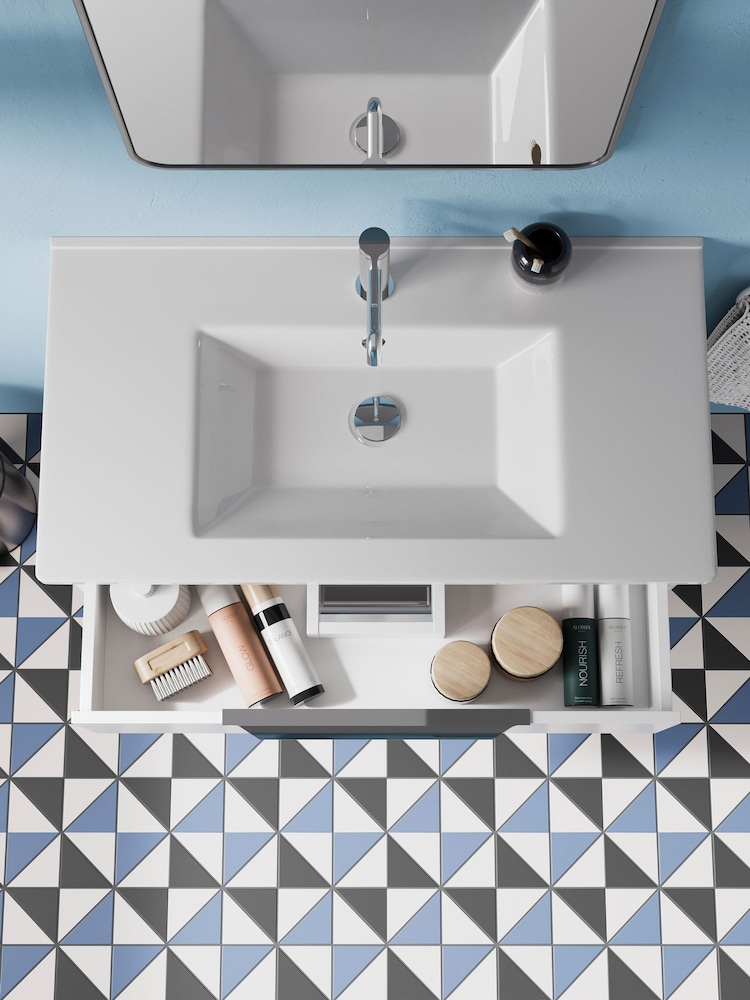 Britton Bathrooms Matt White Chrome Shoreditch Double Drawer Vanity Unit with Basin 820mm - Image 2 of 6