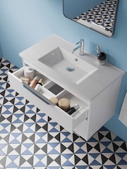 Britton Bathrooms Matt White Chrome Shoreditch Double Drawer Vanity Unit with Basin 820mm - Image 3 of 6
