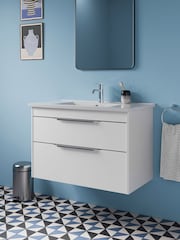 Britton Bathrooms Matt White Chrome Shoreditch Double Drawer Vanity Unit with Basin 820mm - Image 4 of 6