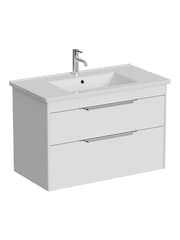 Britton Bathrooms Matt White Chrome Shoreditch Double Drawer Vanity Unit with Basin 820mm - Image 5 of 6