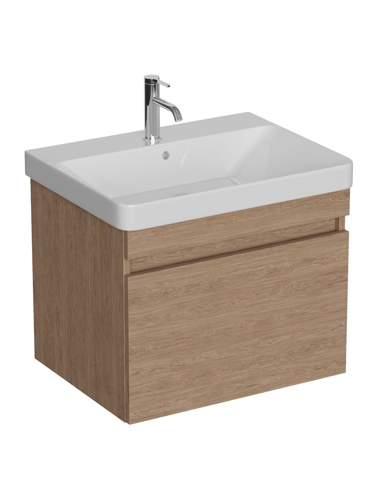Britton Bathrooms Golden Oak Dalston Vanity Unit with Chrome Mixer Basin 558mm - Image 2 of 3