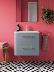 Britton Bathrooms Dusty Blue Camberwell Vanity Unit with Brushed Brass Mixer Basin - Image 1 of 3