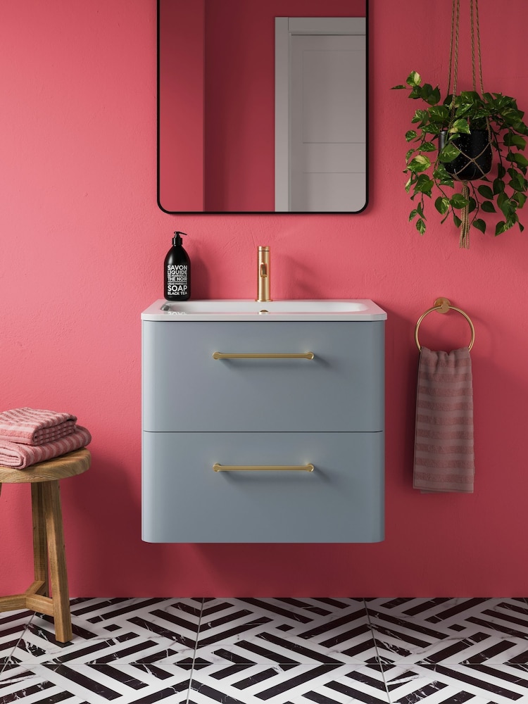 Britton Bathrooms Dusty Blue Camberwell Vanity Unit with Brushed Brass Mixer Basin - Image 1 of 3