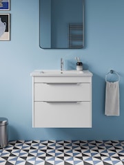 Britton Bathrooms Matt White Chrome Shoreditch Double Drawer Vanity Unit Basin 620mm - Image 1 of 3