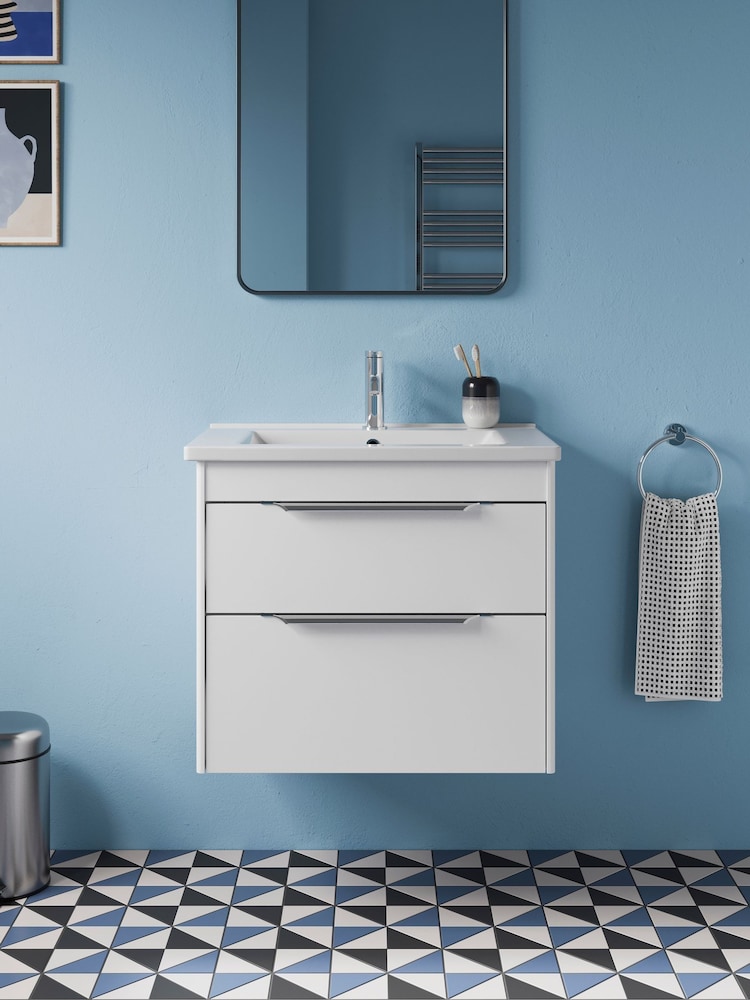 Britton Bathrooms Matt White Chrome Shoreditch Double Drawer Vanity Unit Basin 620mm - Image 1 of 3