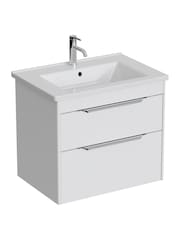 Britton Bathrooms Matt White Chrome Shoreditch Double Drawer Vanity Unit Basin 620mm - Image 2 of 3