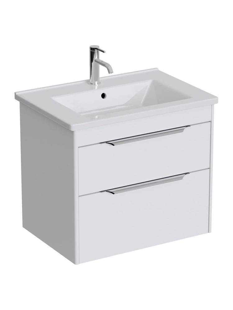 Britton Bathrooms Matt White Chrome Shoreditch Double Drawer Vanity Unit Basin 620mm - Image 2 of 3