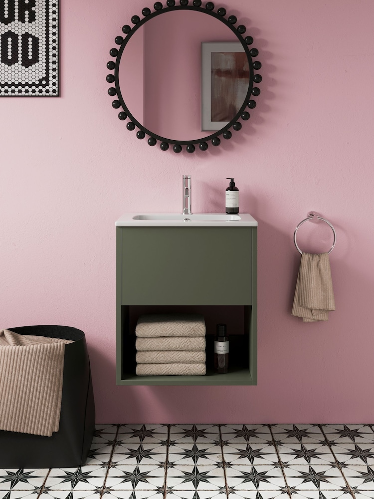 Britton Bathrooms Matt Green Hackney Vanity Unit with Chrome Mixer Basin - Image 1 of 6