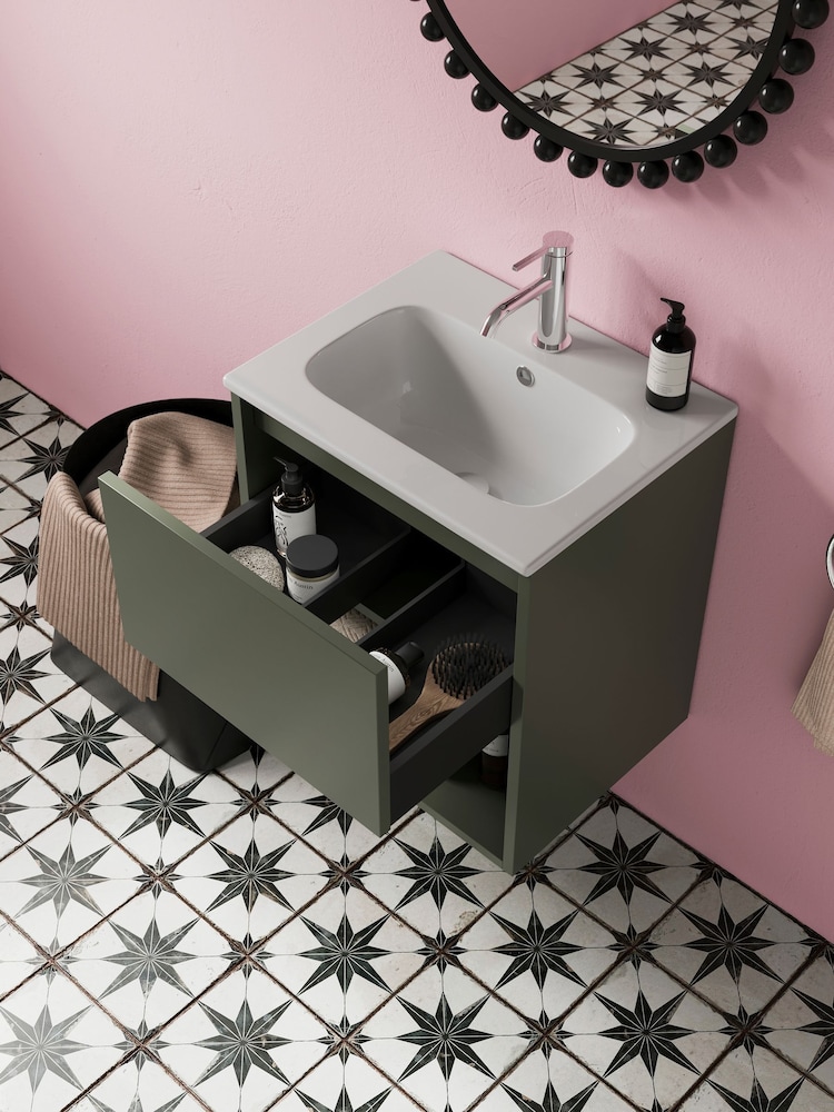 Britton Bathrooms Matt Green Hackney Vanity Unit with Chrome Mixer Basin - Image 2 of 6