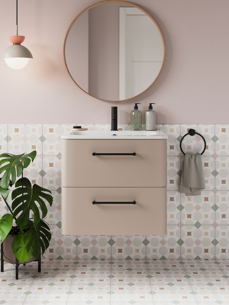 Britton Bathrooms Warm Beige Camberwell Vanity Unit with Matt Black Mixer Basin - Image 1 of 3