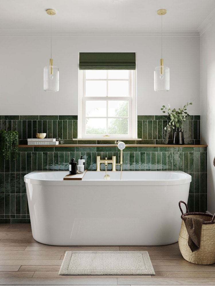 Britton Bathrooms White Brushed Brass Saturn Bath with Bath Shower Mixer 630 x 1700mm - Image 1 of 3