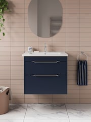 Britton Bathrooms Matt Blue Chrome Shoreditch Double Drawer Vanity Unit Basin 620mm - Image 1 of 3