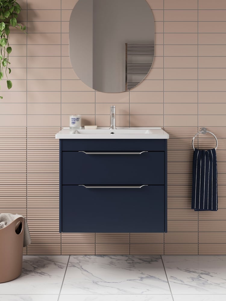 Britton Bathrooms Matt Blue Chrome Shoreditch Double Drawer Vanity Unit Basin 620mm - Image 1 of 3