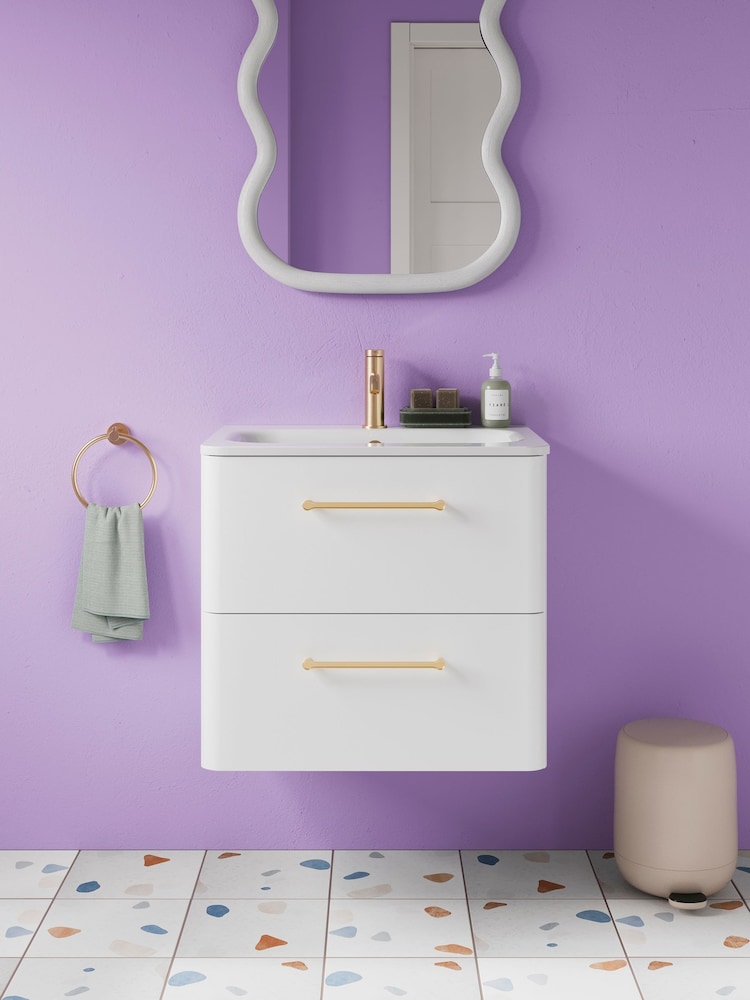 Britton Bathrooms Frosted White Camberwell Vanity Unit with Brushed Brass Mixer Basin - Image 1 of 3