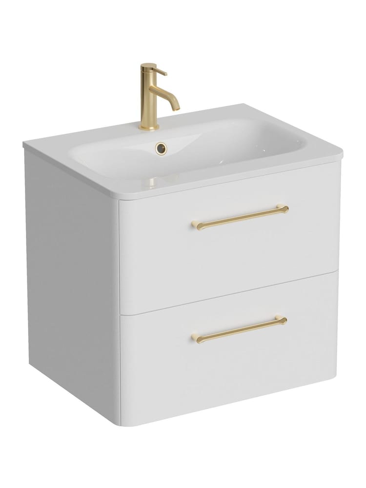 Britton Bathrooms Frosted White Camberwell Vanity Unit with Brushed Brass Mixer Basin - Image 2 of 3