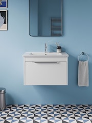 Britton Bathrooms Matt White Chrome Shoreditch Single Drawer Vanity Unit Basin 620mm - Image 1 of 3