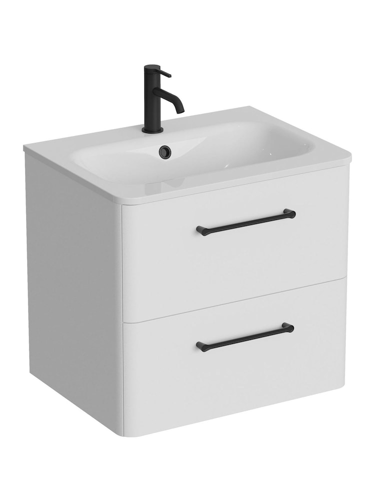 Britton Bathrooms Frosted White Camberwell Vanity Unit with Matt Black Mixer Basin - Image 2 of 3