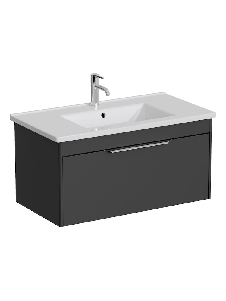 Britton Bathrooms Matt Grey Chrome Shoreditch Single Drawer Vanity Unit with Basin 820mm - Image 2 of 3