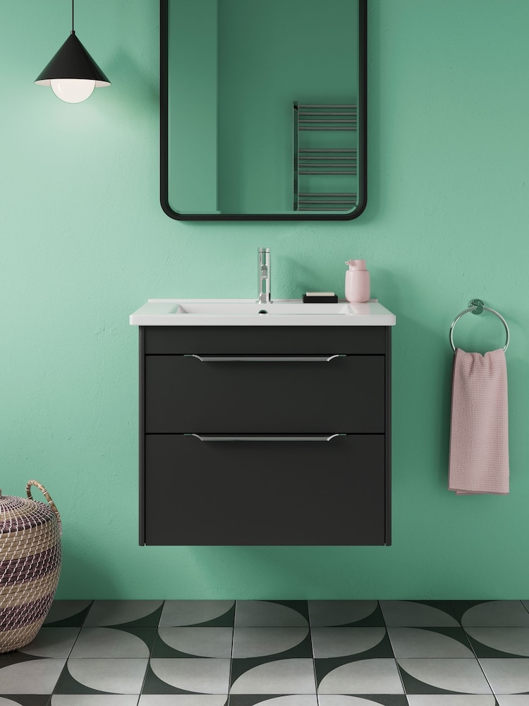 Britton Bathrooms Matt Grey Chrome Shoreditch Double Drawer Vanity Unit Basin 620mm - Image 1 of 3