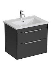 Britton Bathrooms Matt Grey Chrome Shoreditch Double Drawer Vanity Unit Basin 620mm - Image 2 of 3