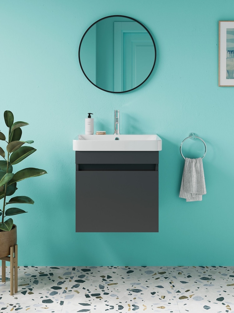 Britton Bathrooms Matt Grey Dalston Vanity Unit with Chrome Mixer Basin 458mm - Image 1 of 3