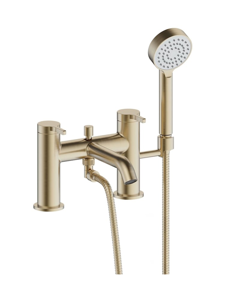 Britton Bathrooms White Brushed Brass Reuse Bath with Bath Shower Mixer 370 x 1500mm - Image 3 of 3