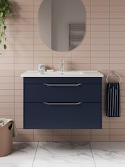 Britton Bathrooms Matt Blue Chrome Shoreditch Double Drawer Vanity Unit with Basin 820mm - Image 1 of 3