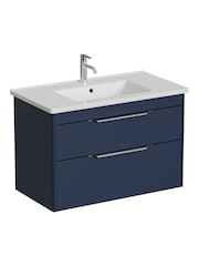 Britton Bathrooms Matt Blue Chrome Shoreditch Double Drawer Vanity Unit with Basin 820mm - Image 2 of 3