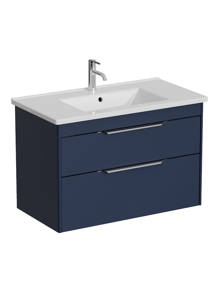 Britton Bathrooms Matt Blue Chrome Shoreditch Double Drawer Vanity Unit with Basin 820mm - Image 2 of 3