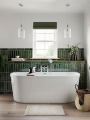 Britton Bathrooms White Chrome Saturn Bath with Bath Shower Mixer 630 x 1700mm - Image 1 of 3