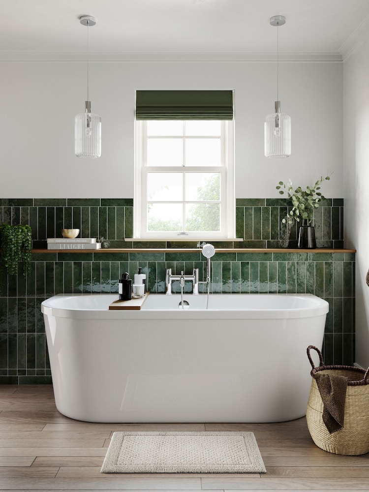 Britton Bathrooms White Chrome Saturn Bath with Bath Shower Mixer 630 x 1700mm - Image 1 of 3