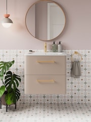 Britton Bathrooms Warm Beige Camberwell Vanity Unit with Brushed Brass Mixer Basin - Image 1 of 3