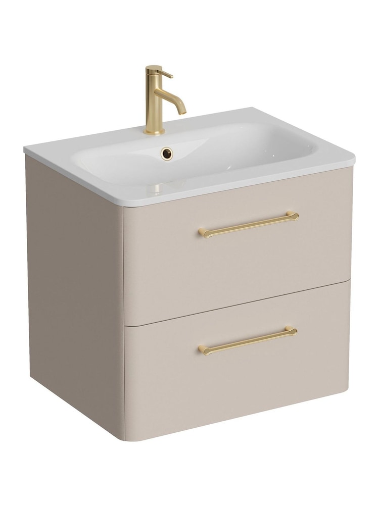 Britton Bathrooms Warm Beige Camberwell Vanity Unit with Brushed Brass Mixer Basin - Image 2 of 3