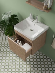 Britton Bathrooms Golden Oak Dalston Vanity Unit with Chrome Mixer Basin 458mm - Image 3 of 6