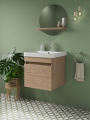 Britton Bathrooms Golden Oak Dalston Vanity Unit with Chrome Mixer Basin 458mm - Image 4 of 6